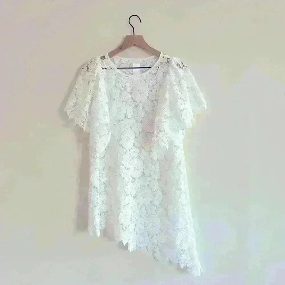 Anne Fontaine Vorel White Semi-sheer Floral Lace Asymmetrical Hem Dress Size 36 - Picture 4 of 9